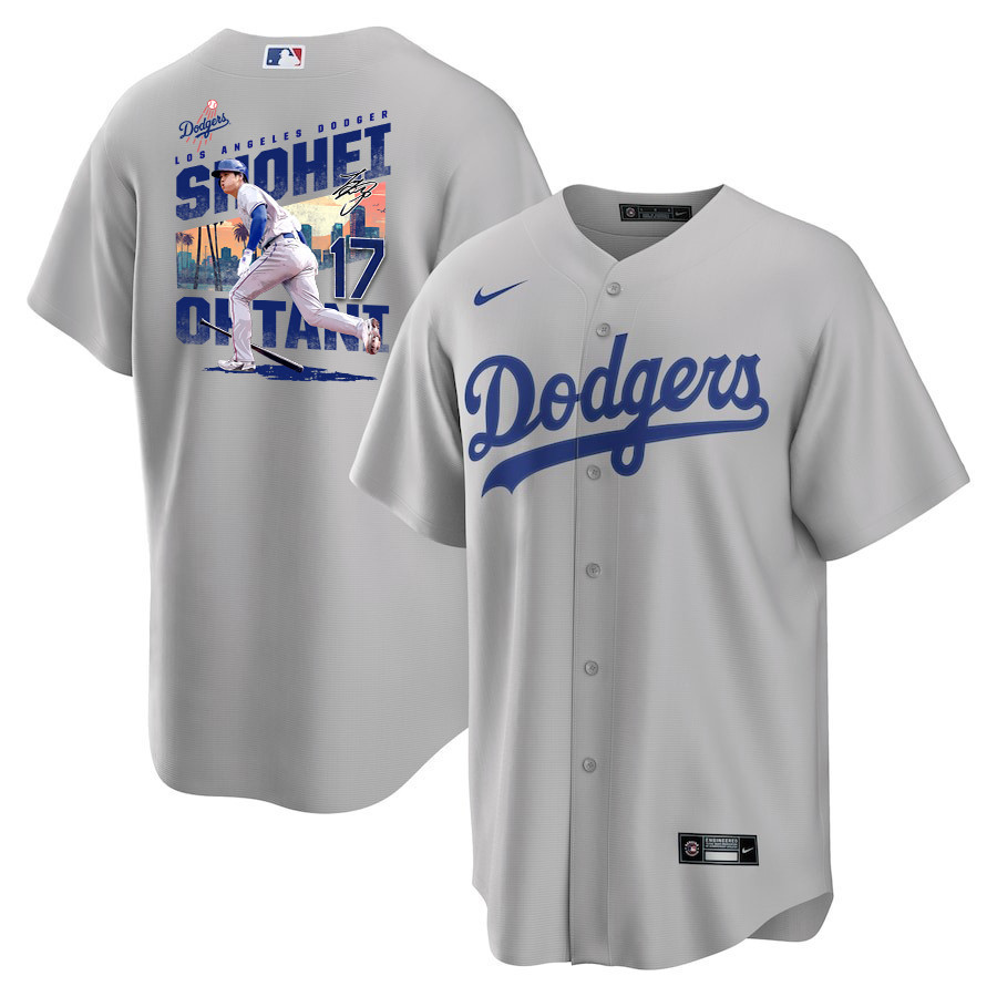 Shohei Ohtani 17 Los Angeles Dodgers Signed Homerun 2023 Road Gray MLB Jersey Men's