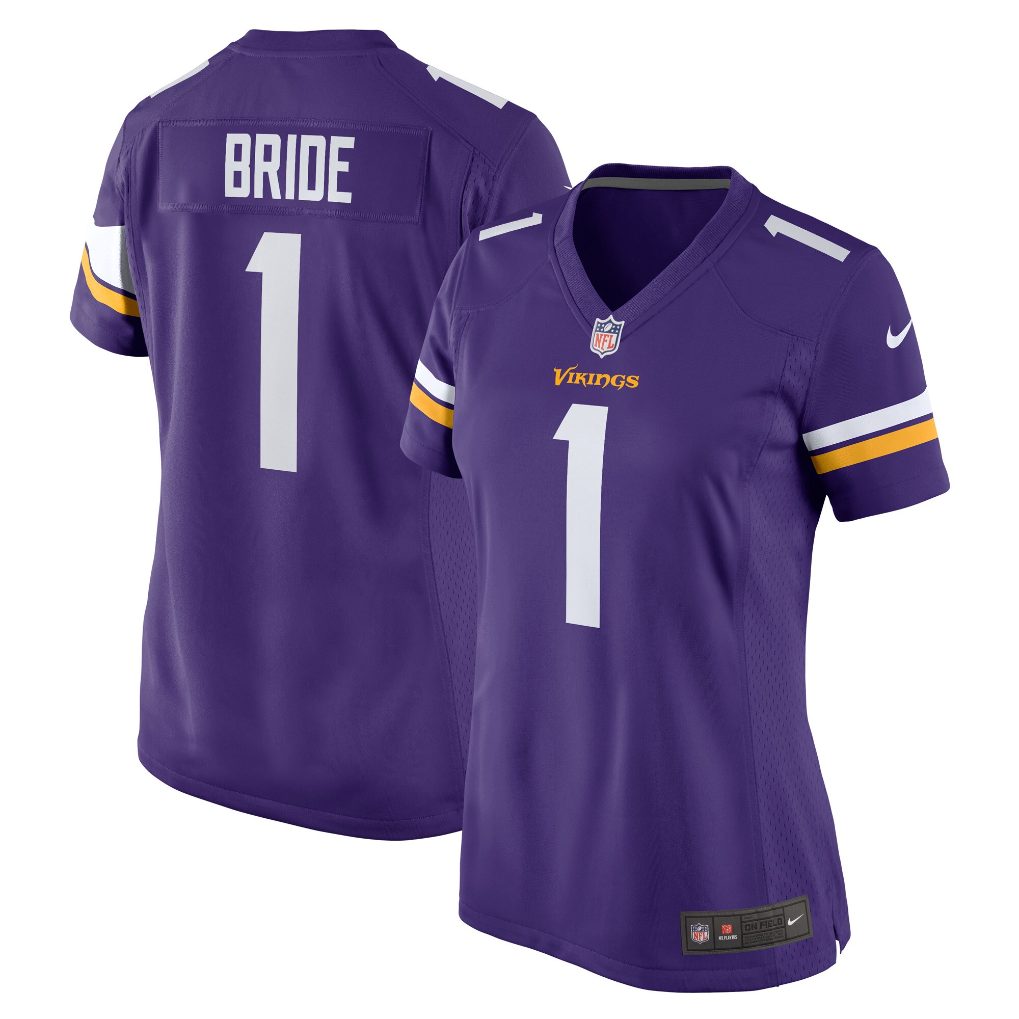 Minnesota Vikings Number 1 Bride Purple Game NFL Jersey Women's