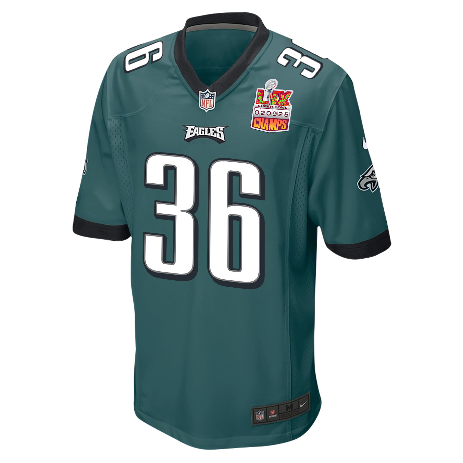 Tristin McCollum 36 Philadelphia Eagles Super Bowl LIX Champions Patch Game Midnight Green NFL Jersey Men's