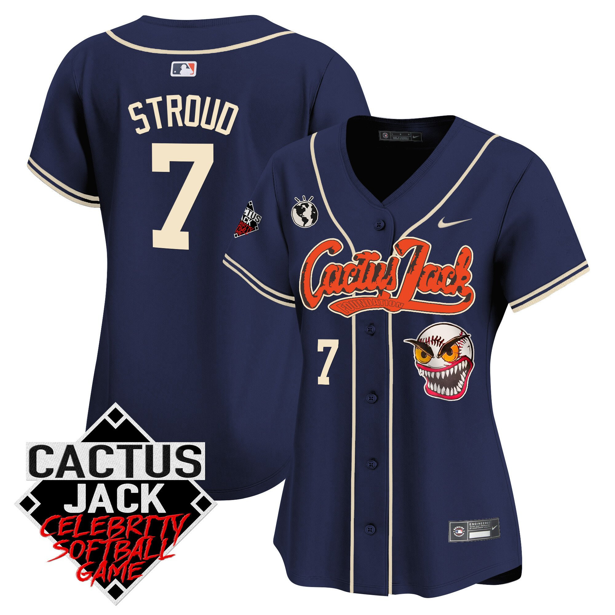 CJ Stroud 7 Houston Astros Cactus Jack Celebrity Softball Game Patch Navy MLB Jersey Women's