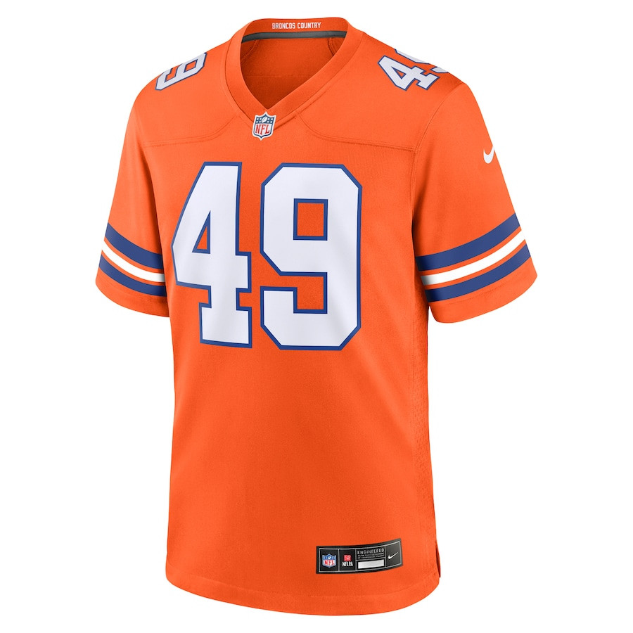 Alex Singleton 49 Denver Broncos Mile High Collection 1977 Throwback Player Game Orange NFL Jersey Men's