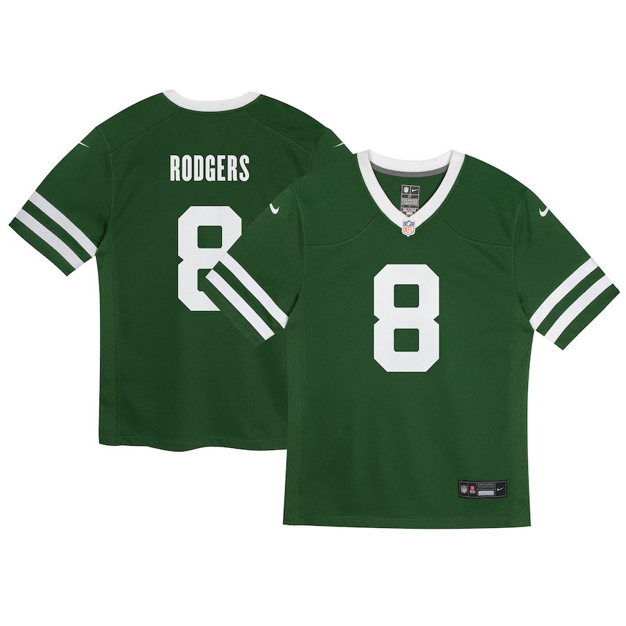 Aaron Rodgers 8 New York Jets Game, Legacy Green NFL Jersey Youth
