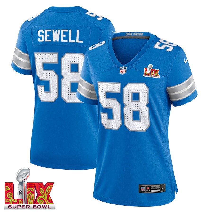 Penei Sewell #58 Detroit Lions Super Bowl LIX Blue NFL Jersey Women's