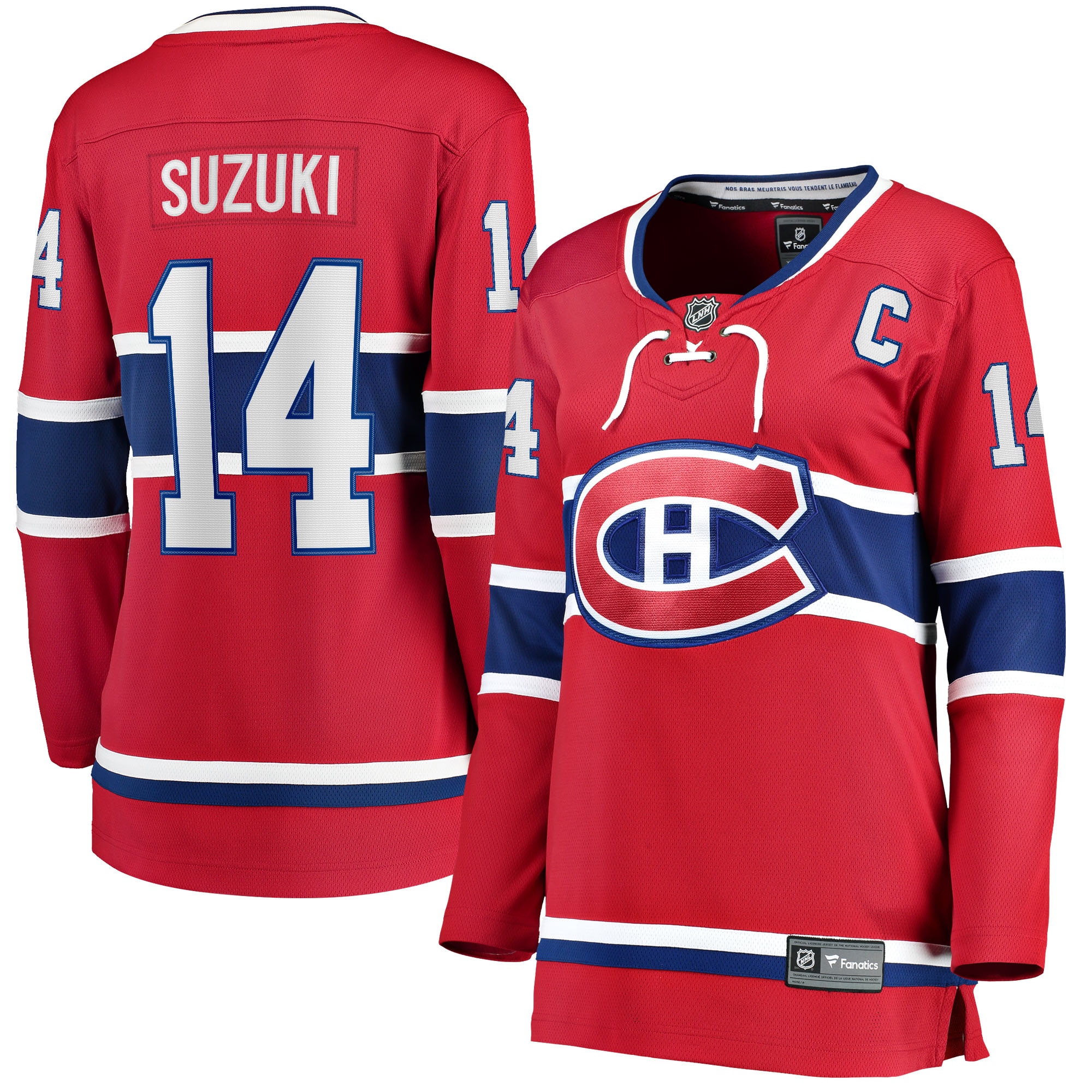 Montreal Canadiens Nick Suzuki Red Home Captain Patch Breakaway Player NHL Jersey Women's