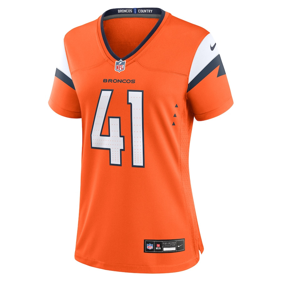 Drew Sanders 41 Denver Broncos Team Game Orange NFL Jersey Women's