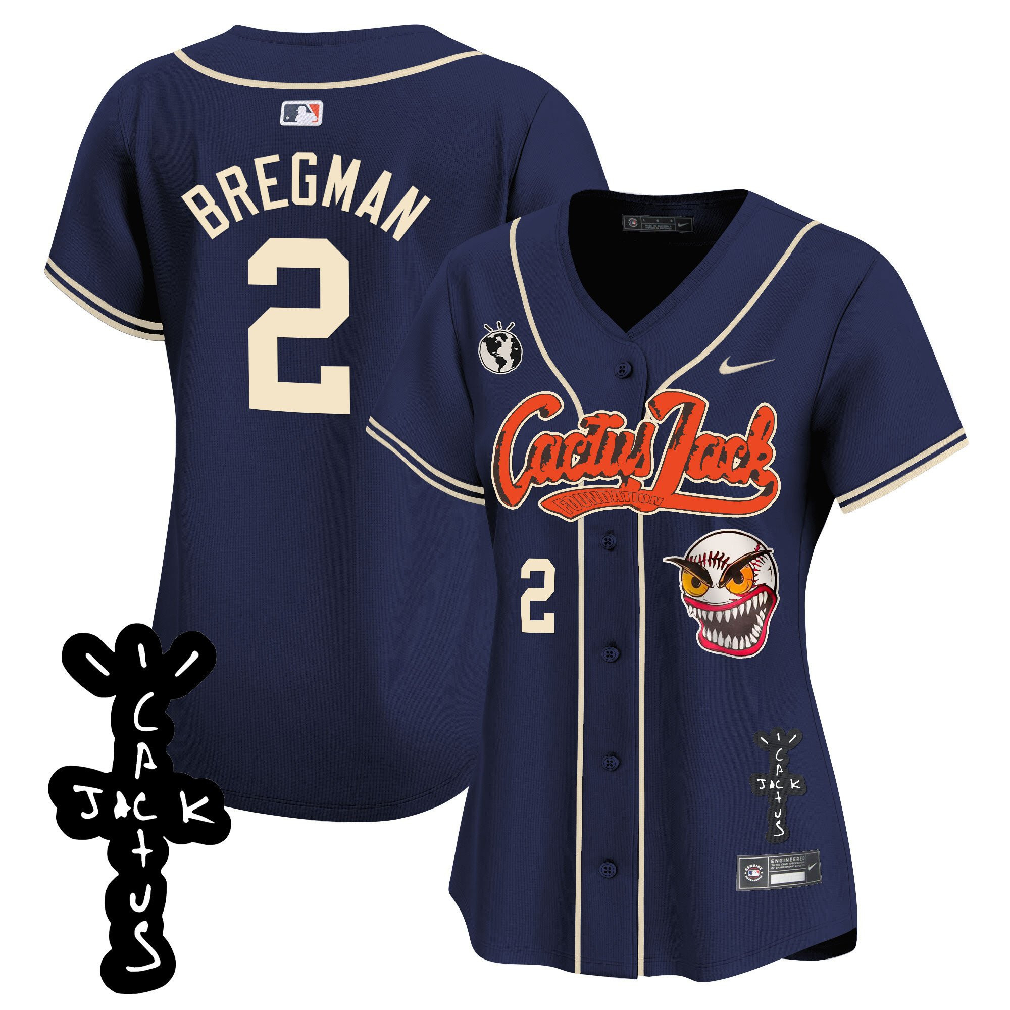 Alex Bregman 2 Houston Astros Cactus Jack Patch V2 Navy MLB Jersey Women's
