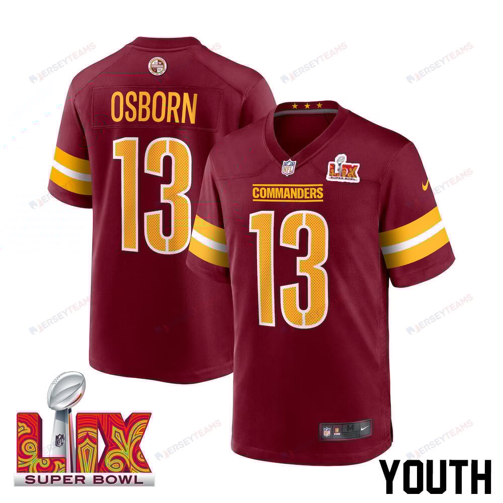 K.J. Osborn #13 Washington Commanders Super Bowl LIX Burgundy NFL Jersey Youth