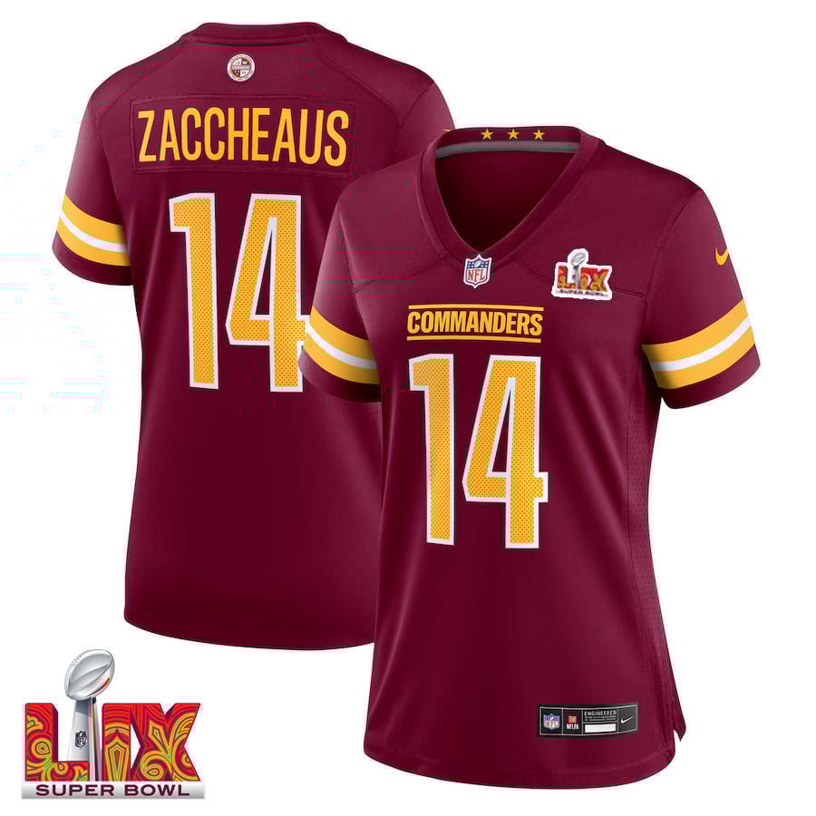 Olamide Zaccheaus #14 Washington Commanders Super Bowl LIX Burgundy NFL Jersey Women's