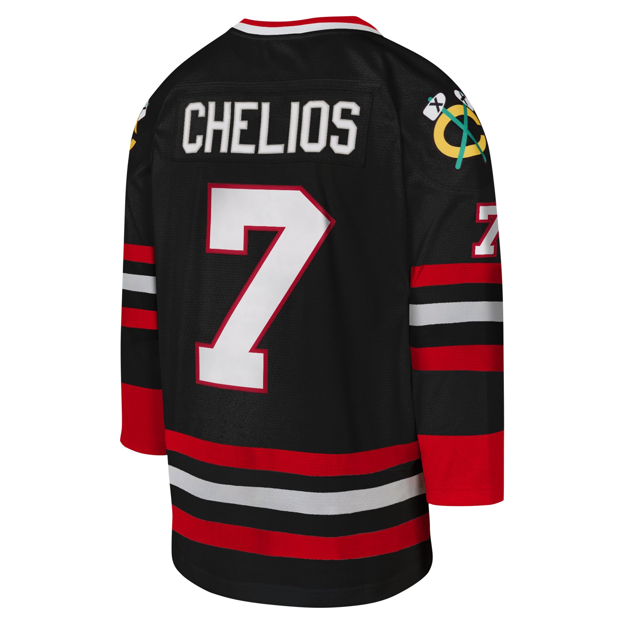 Chicago Blackhawks Chris Chelios Mitchell Ness Black 1997-98 Blue Line Captain Patch Player NHL Jersey Youth