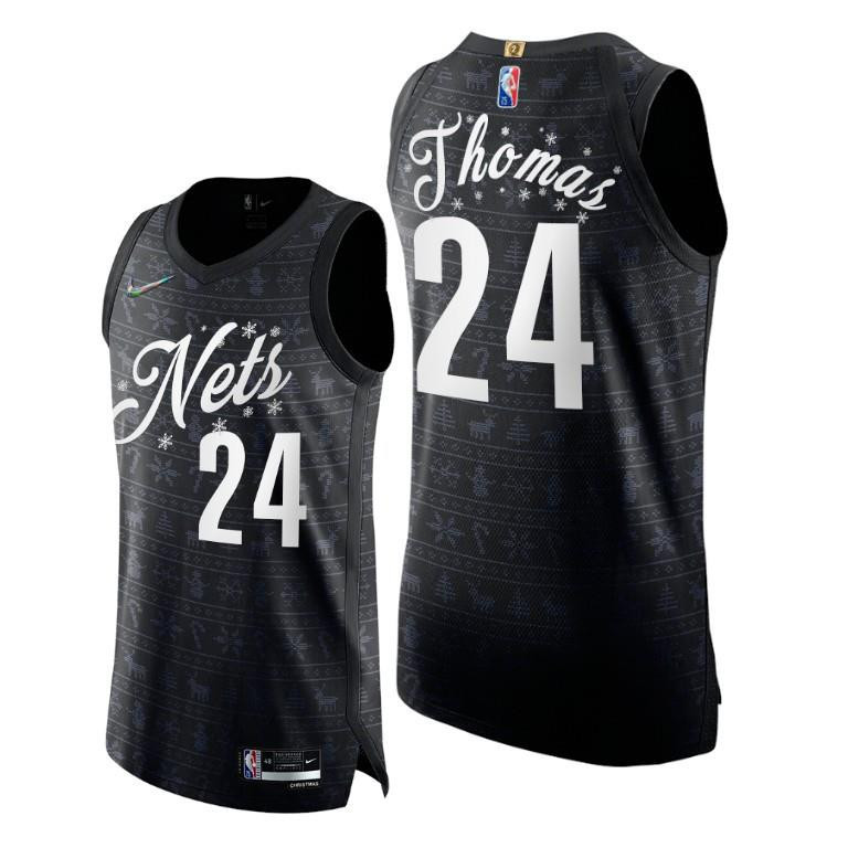 Brooklyn Nets 24 Cameron Thomas Black Christmas Eve 75th Anniversary NBA Jersey Men's