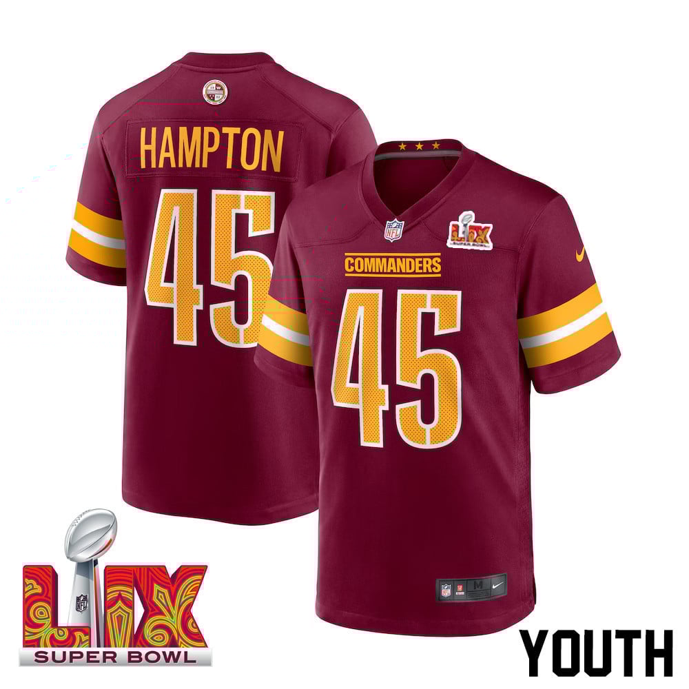 Dominique Hampton #45 Washington Commanders Super Bowl LIX Burgundy NFL Jersey Youth