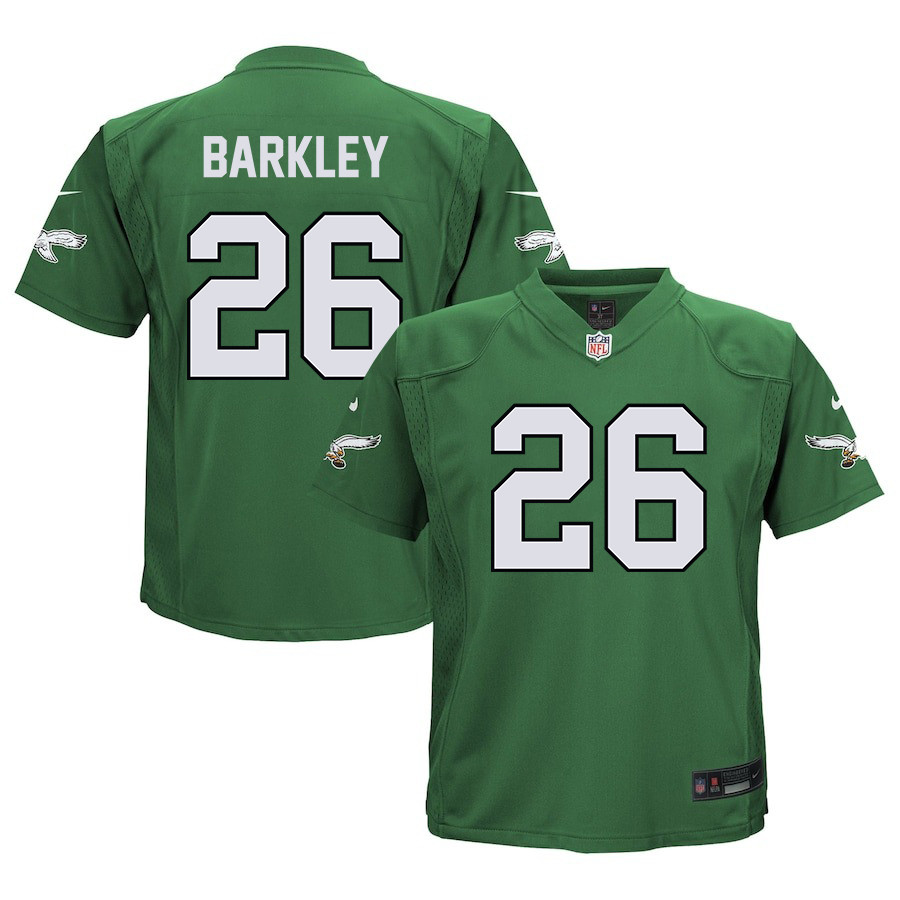 Saquon Barkley 26 Philadelphia Eagles Alternate Game Kelly Green NFL Jersey Youth