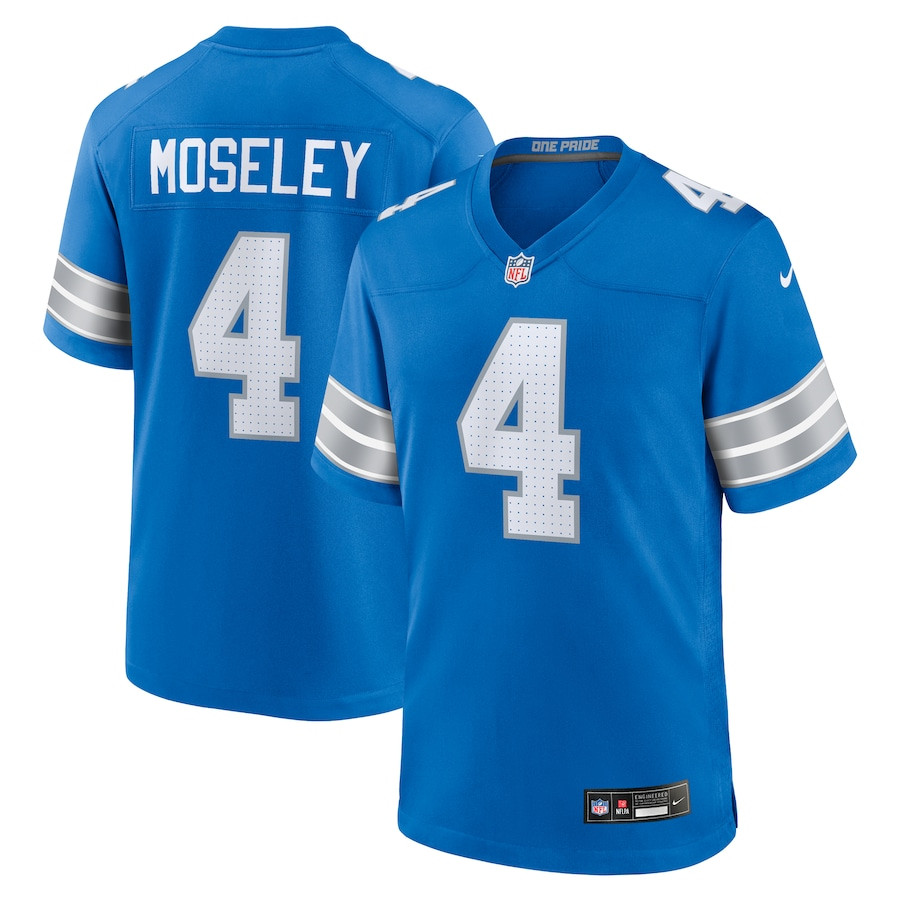 Emmanuel Moseley 4 Detroit Lions Team Game Blue NFL Jersey Men's