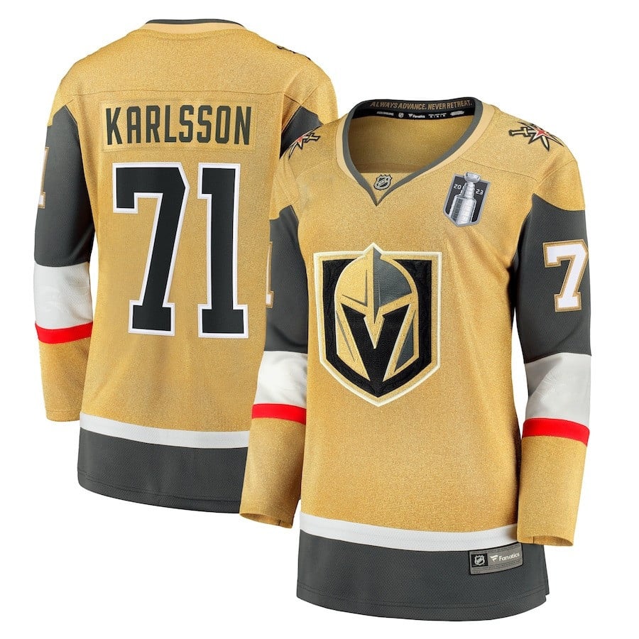 William Karlsson 71 Vegas Golden Knights 2023 Stanley Cup Final Home Breakaway Player Gold NHL Jersey Women's