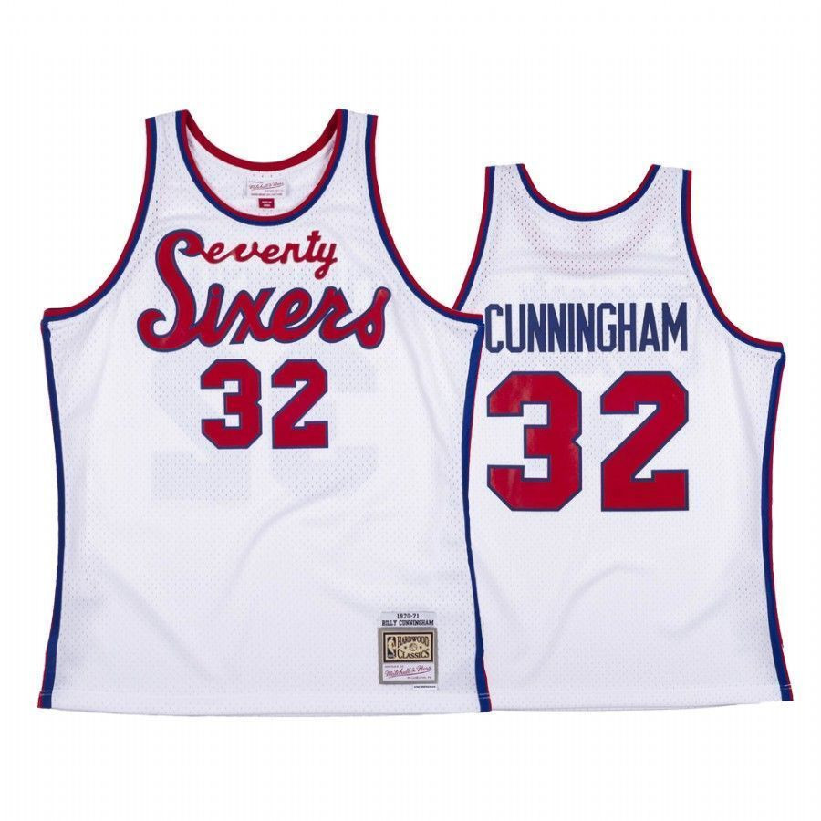 Billy Cunningham 32 Philadelphia 76ers White Hardwood Classics NBA Jersey Men's