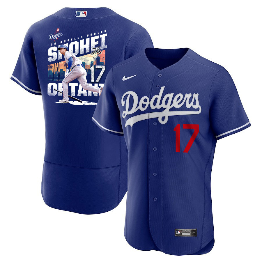 Shohei Ohtani 17 Los Angeles Dodgers Signed Homerun 2023 Alternate ELITE Royal MLB Jersey Men's