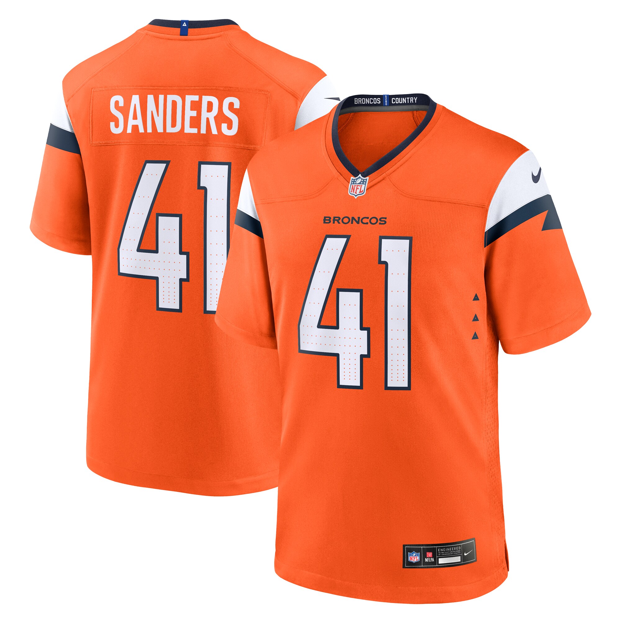 Denver Broncos Drew Sanders Orange Team Game NFL Jersey Men's