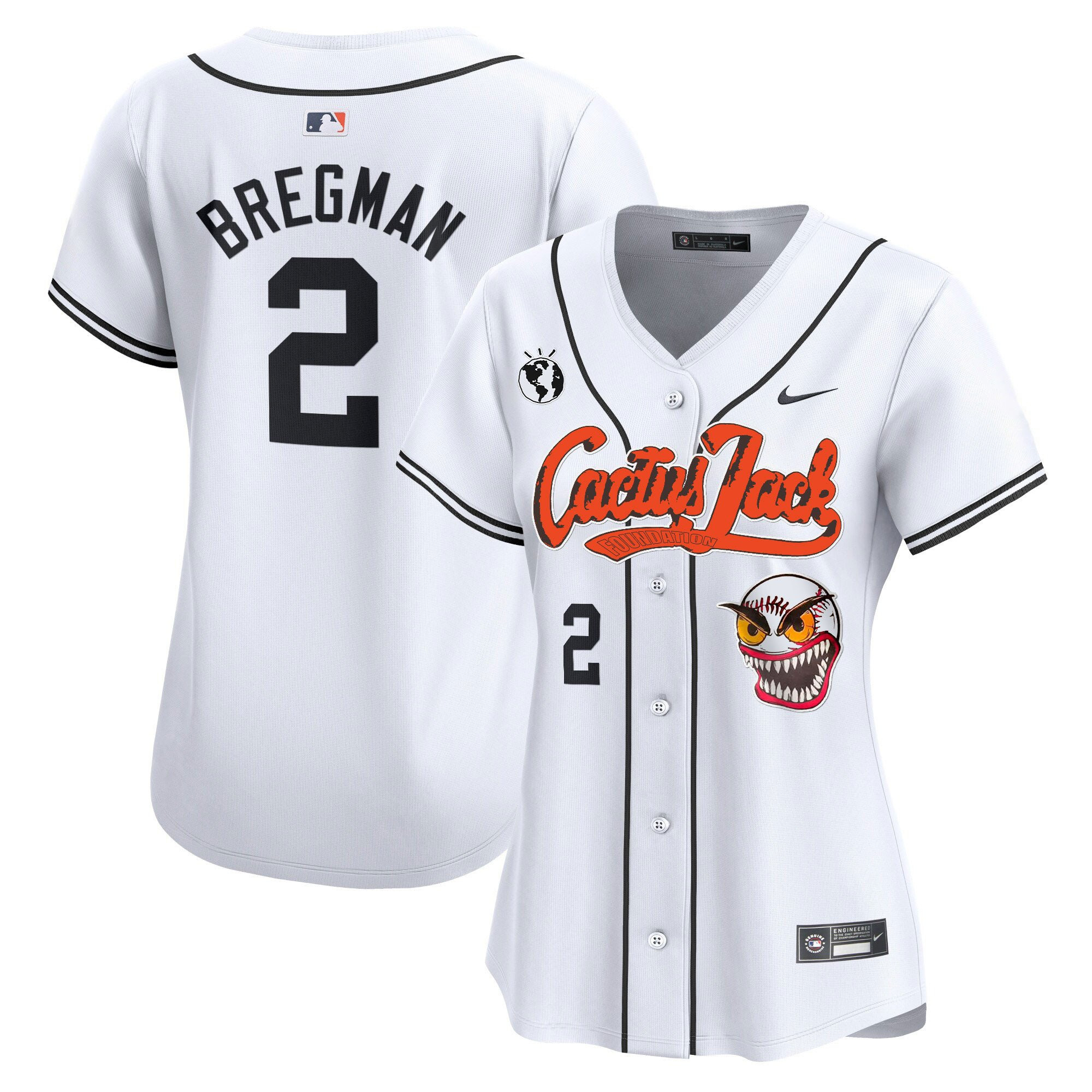 Alex Bregman 2 Houston Astros Cactus Jack Patch White MLB Jersey Women's
