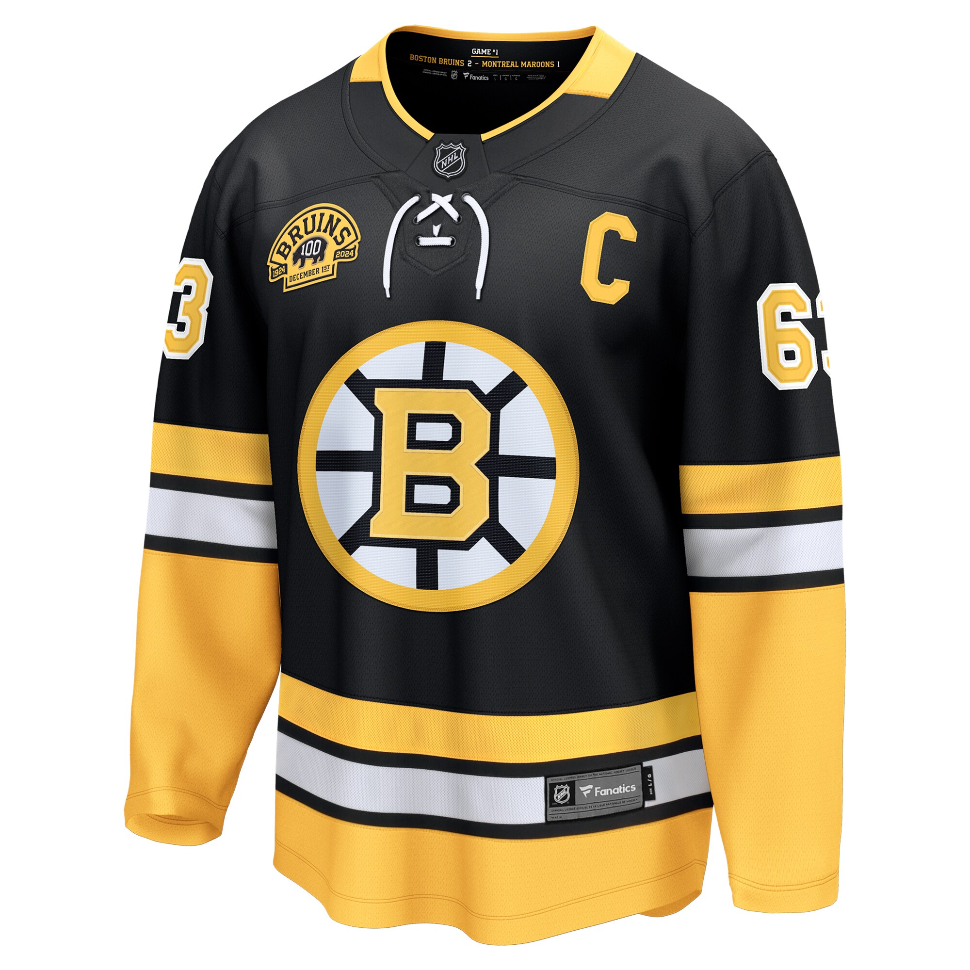 Boston Bruins Brad Marchand Black 100th Anniversary Premier Breakaway Player NHL Jersey Men's