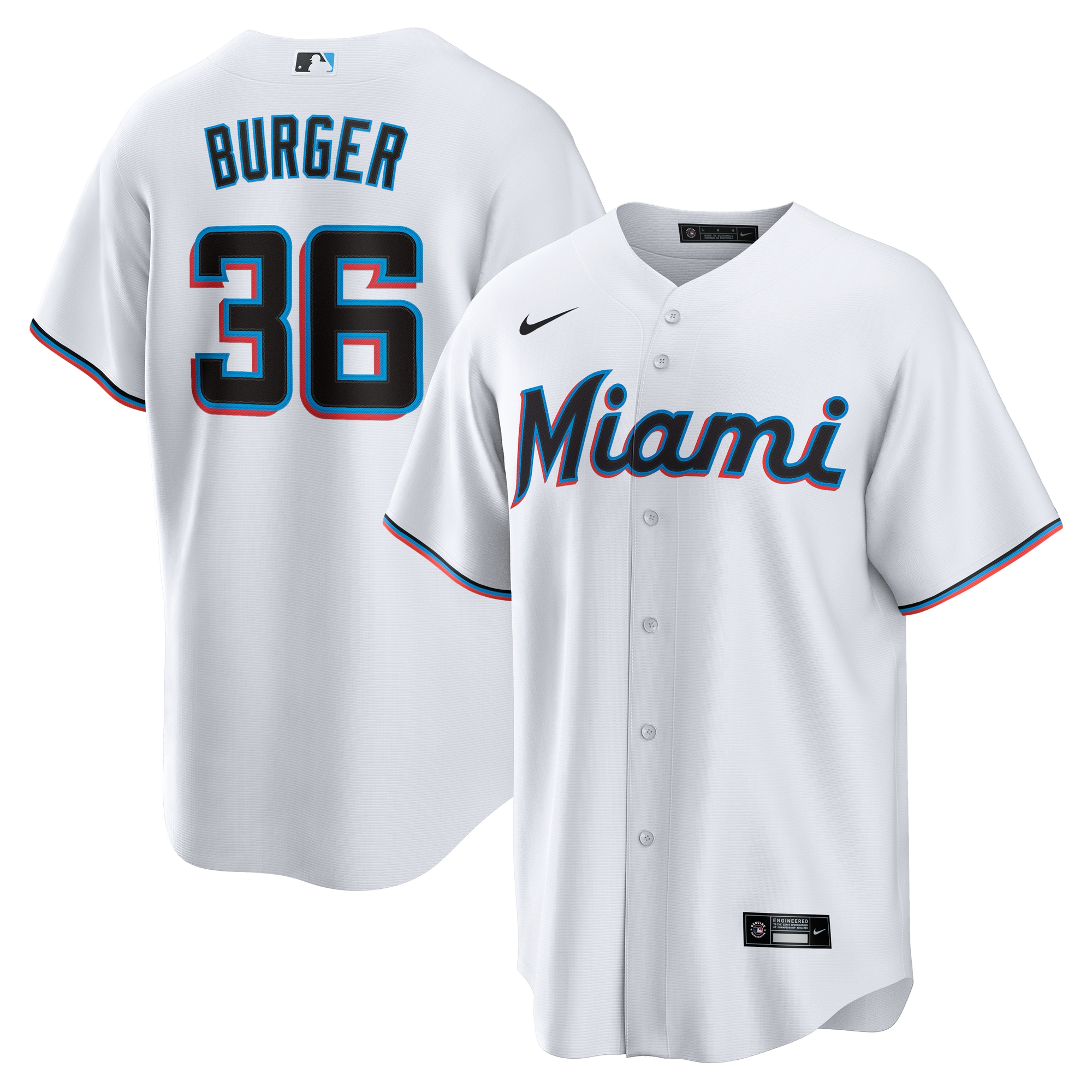 Miami Marlins Jake Burger White Home Team MLB Jersey Men's
