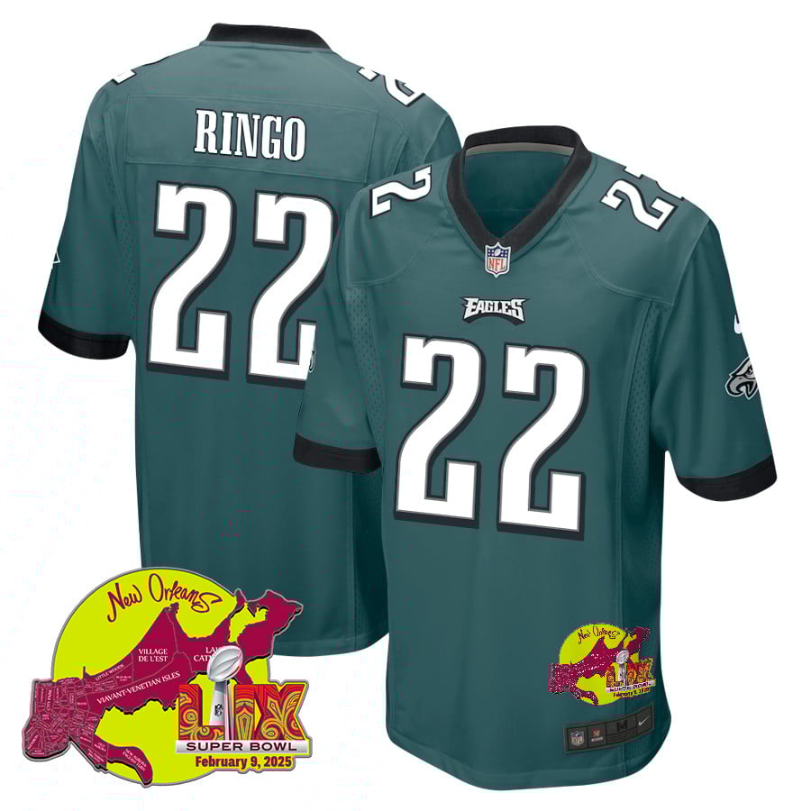 Kelee Ringo 22 Philadelphia Eagles Super Bowl LIX New Orleans Patch Game Midnight Green NFL Jersey Men's