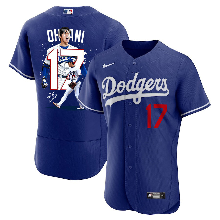 Shohei Ohtani 17 Los Angeles Dodgers Signed Number 2023 Alternate ELITE Royal MLB Jersey Men's