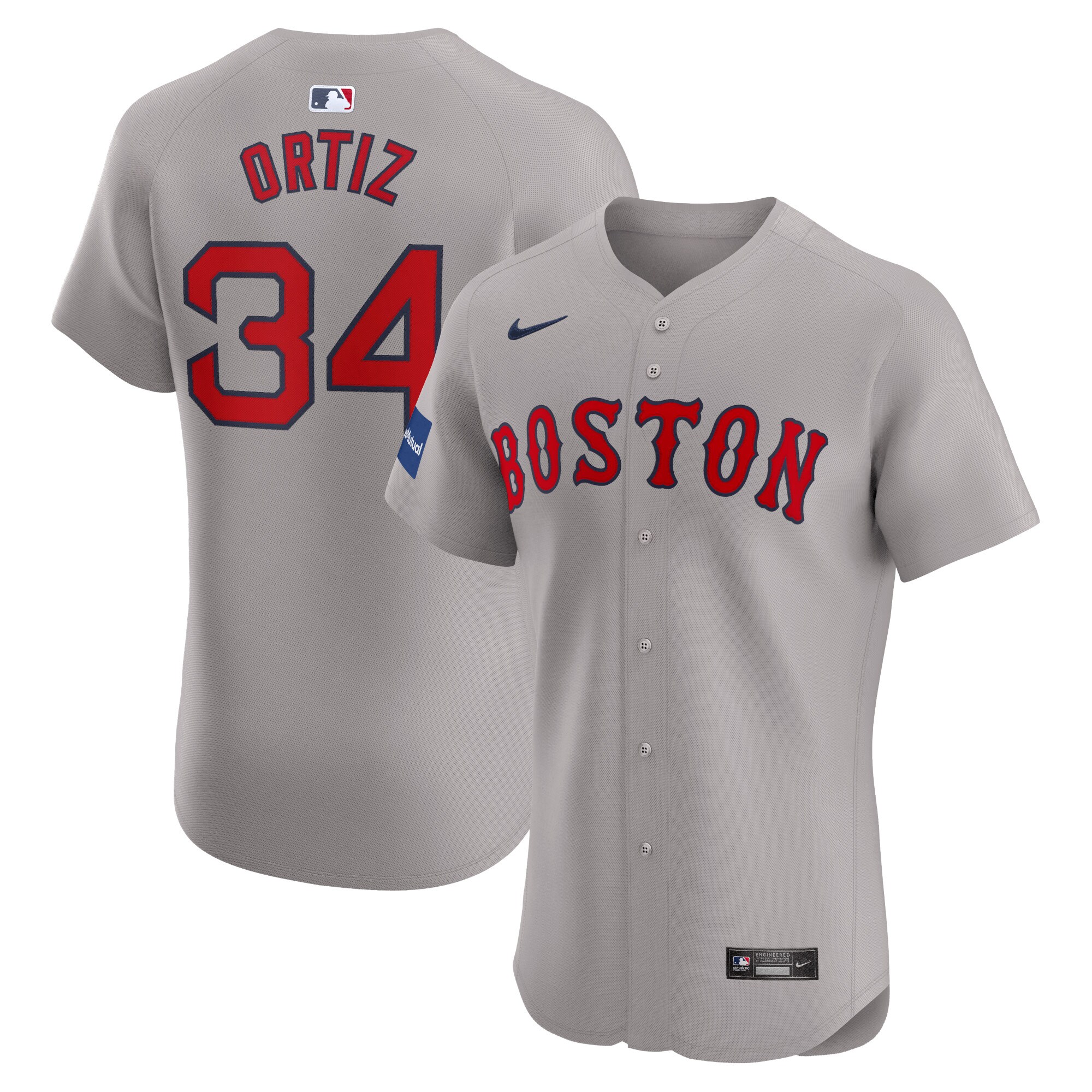 Boston Red Sox David Ortiz Gray Road Elite Sponsor Patch Player MLB Jersey Men's