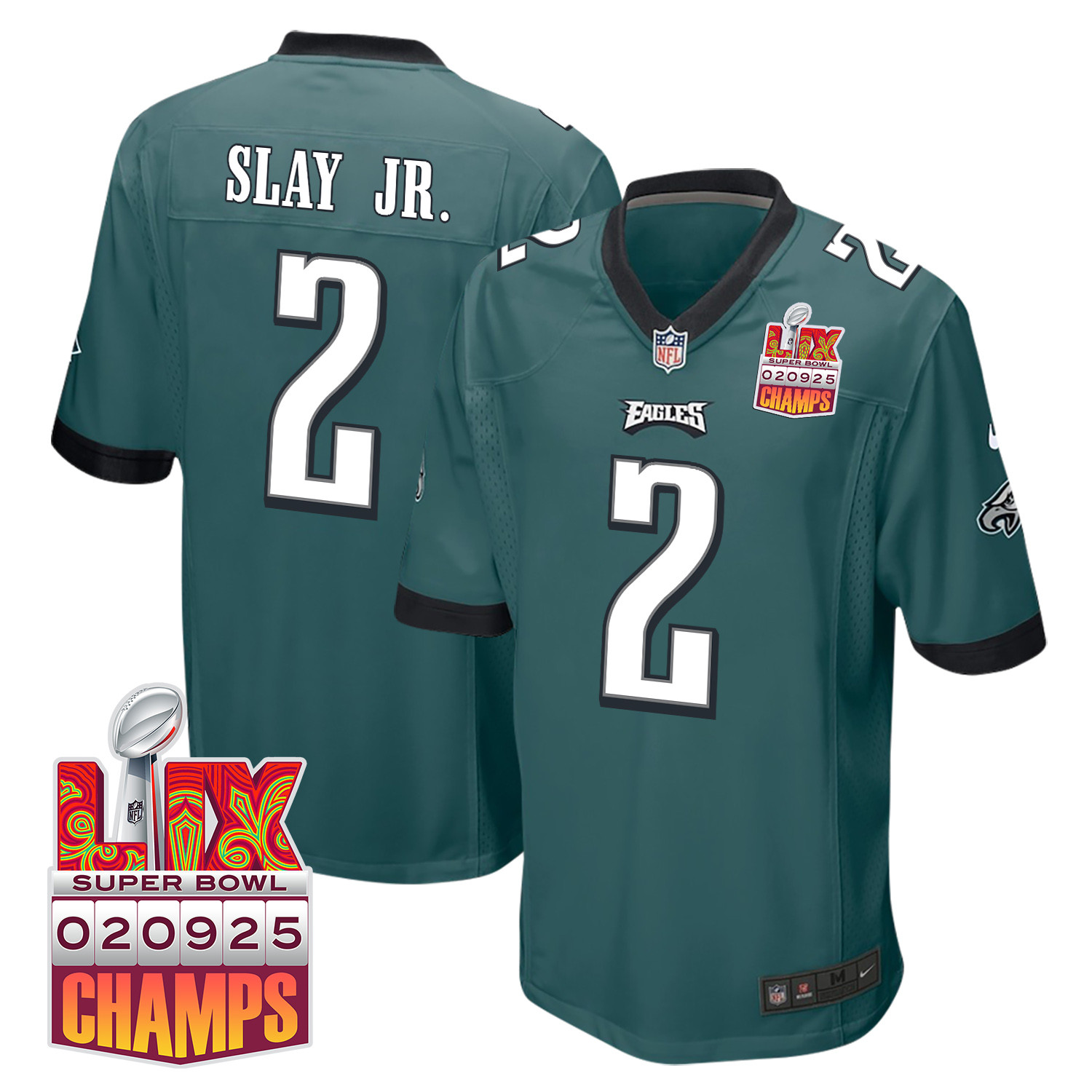 Darius Slay Jr. 2 Philadelphia Eagles Super Bowl LIX Champions Patch Game Midnight Green NFL Jersey Men's