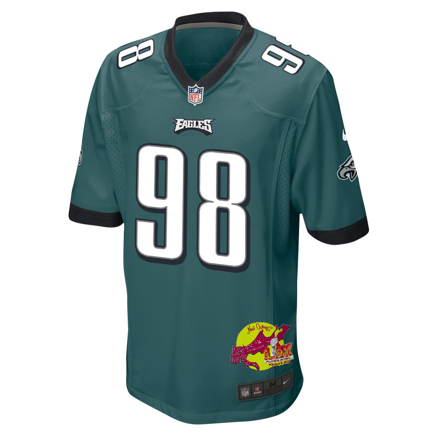 Jalen Carter 98 Philadelphia Eagles Super Bowl LIX New Orleans Patch Game Midnight Green NFL Jersey Men's