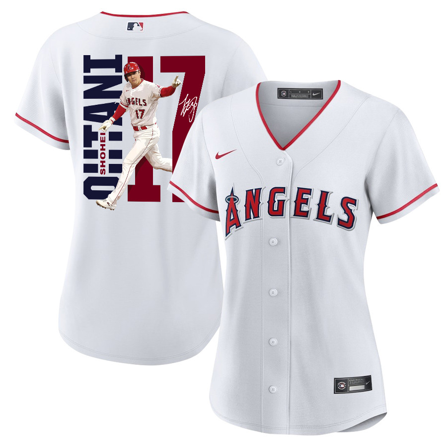 Shohei Ohtani 17 Los Angeles Angels Signed Run 2023 Home Player White MLB Jersey Women's