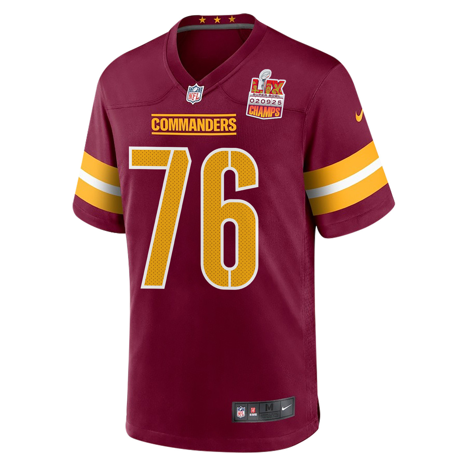 Sam Cosmi 76 Washington Commanders Super Bowl LIX Champions Patch Game Burgundy NFL Jersey Men's