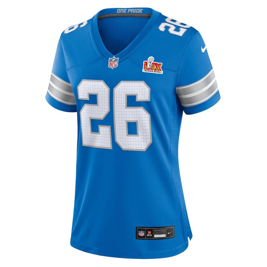 Jahmyr Gibbs #26 Detroit Lions Super Bowl LIX Blue NFL Jersey Women's