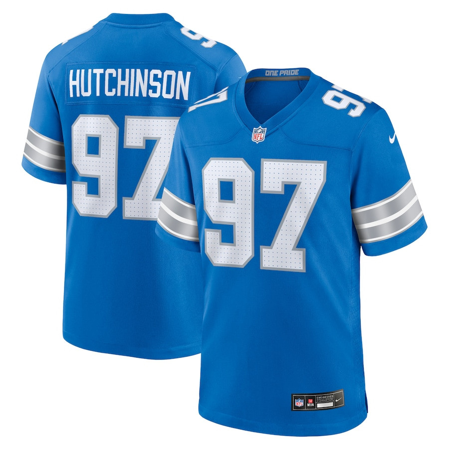 Aidan Hutchinson 97 Detroit Lions Game Blue NFL Jersey Men's