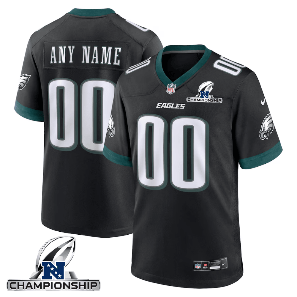 Philadelphia Eagles NFC Championship Patch Alternate Game Custom Black NFL Jersey Men's