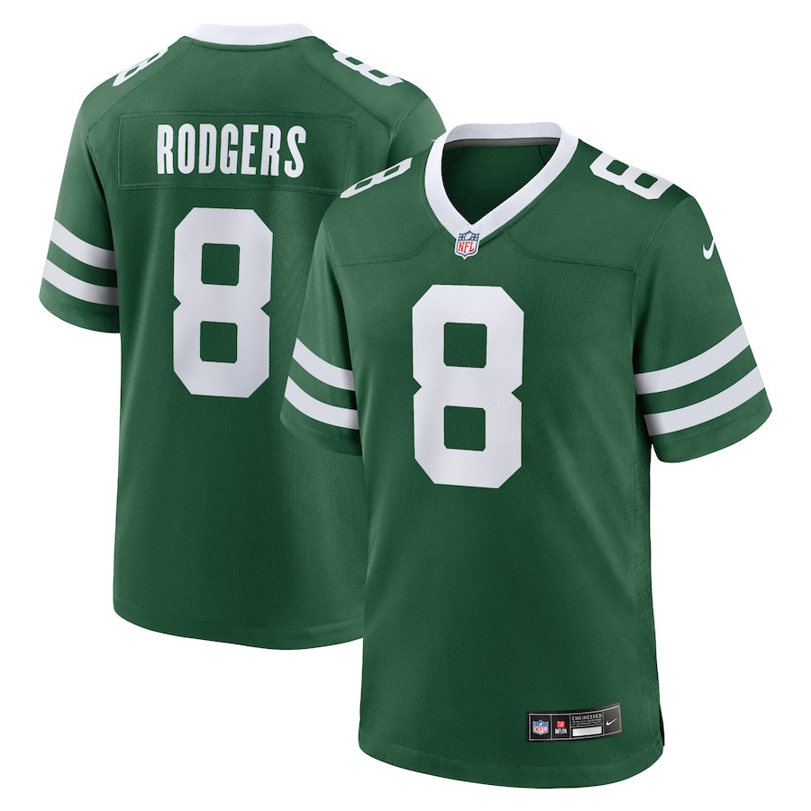 Aaron Rodgers 8 New York Jets Game Legacy Green NFL Jersey Men's