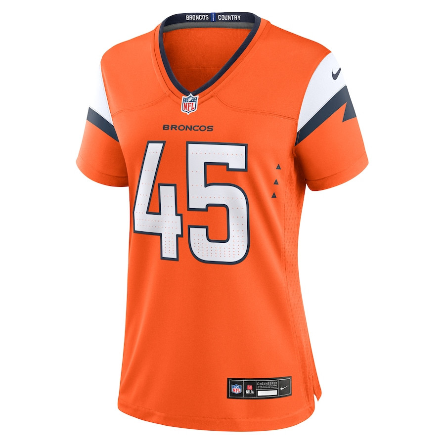 Nate Adkins 45 Denver Broncos Team Game Orange NFL Jersey Women's