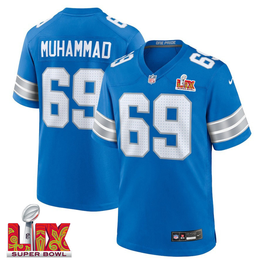 Al-Quadin Muhammad #69 Detroit Lions Super Bowl LIX Blue NFL Jersey Men's