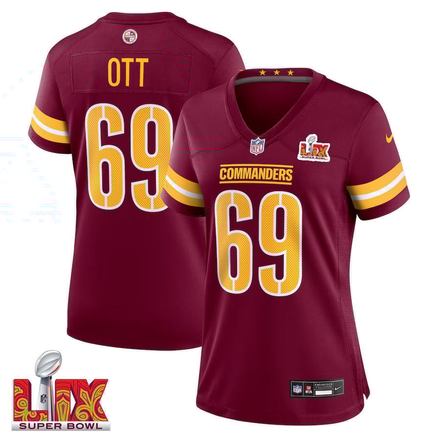 Tyler Ott #69 Washington Commanders Super Bowl LIX Burgundy NFL Jersey Women's