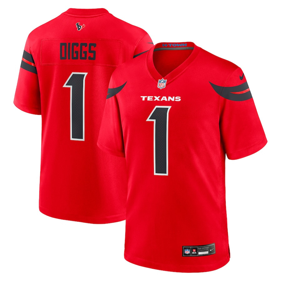 Stefon Diggs 1 Houston Texans Alternate Game Red NFL Jersey Men's