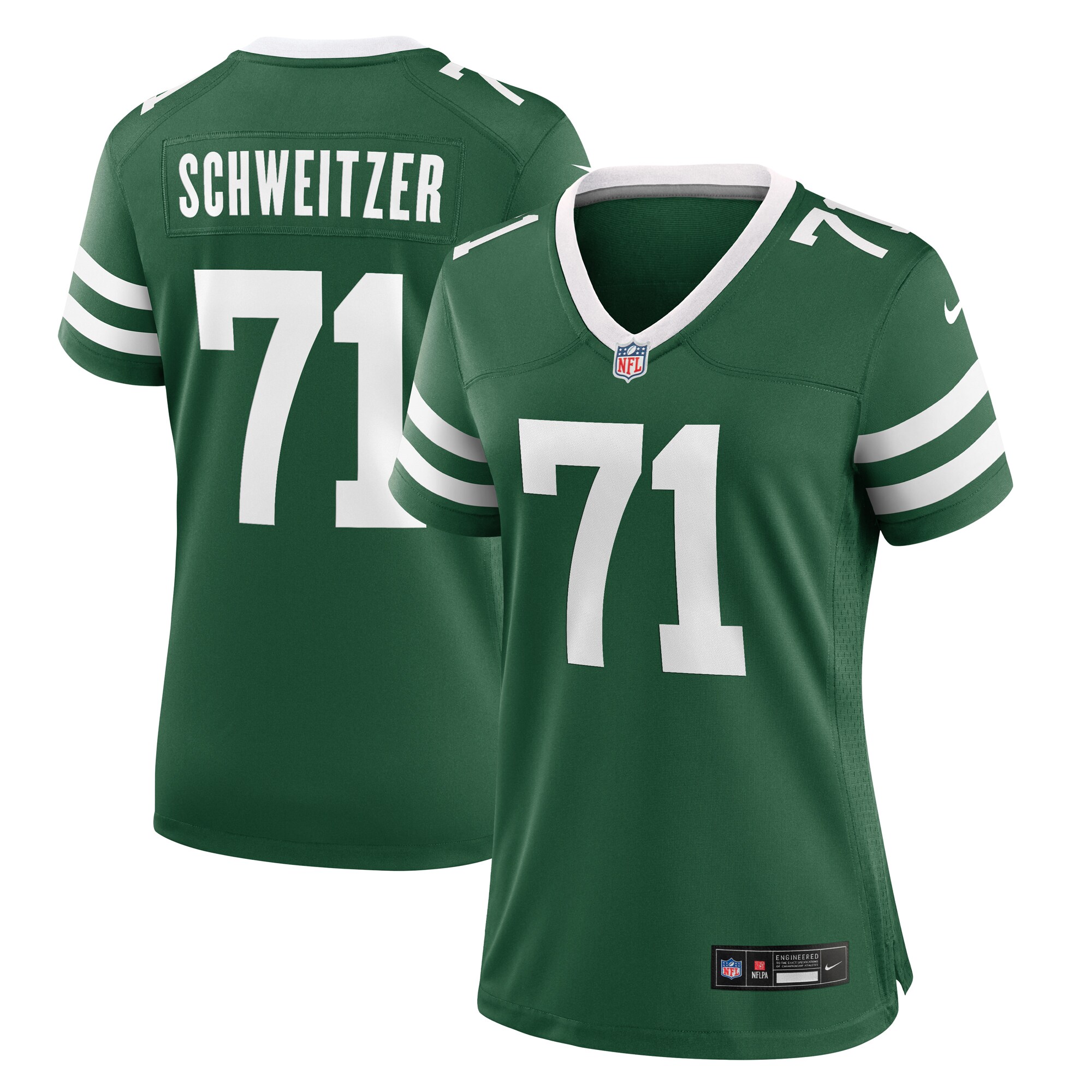 New York Jets Wes Schweitzer Legacy Green Team Game NFL Jersey Women's