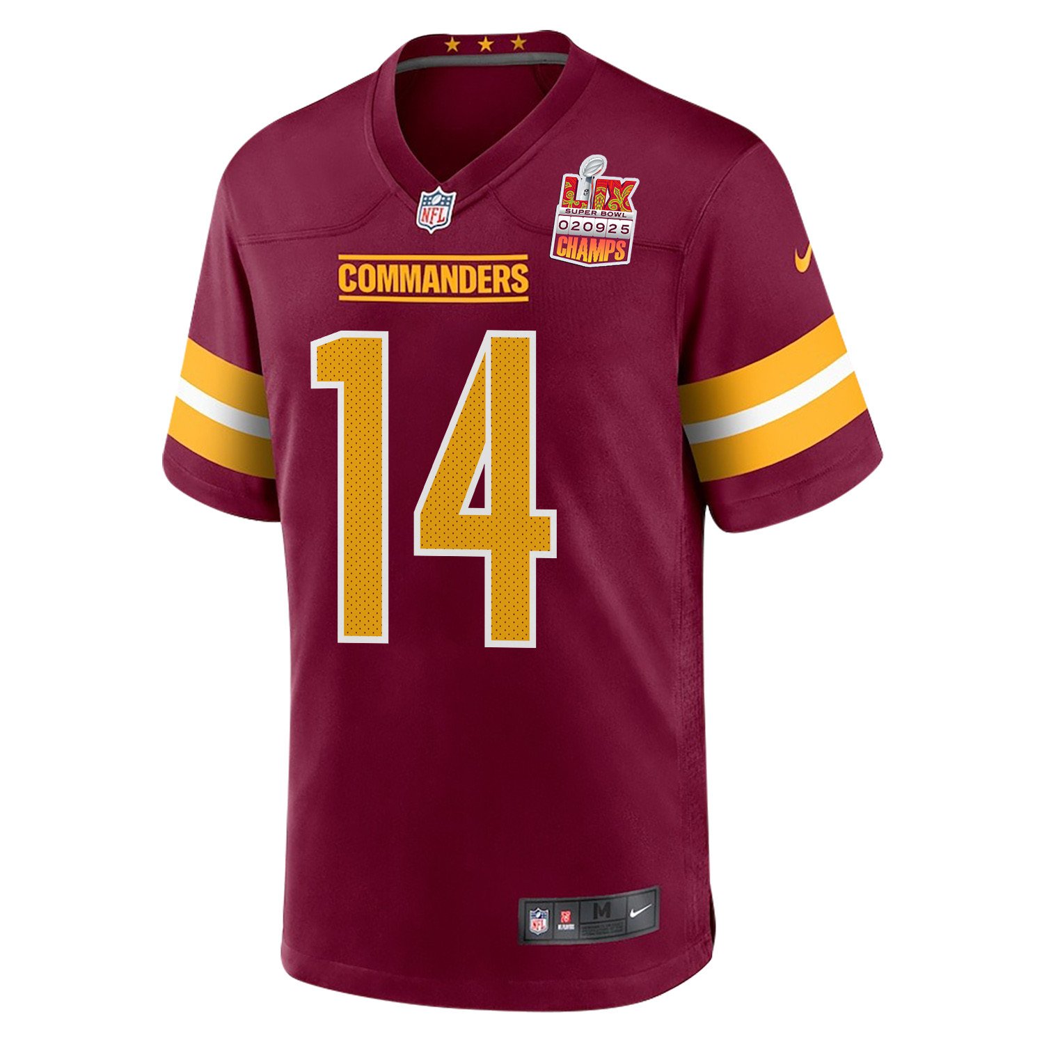 Olamide Zaccheaus 14 Washington Commanders Super Bowl LIX Champions Patch Game Burgundy NFL Jersey Men's