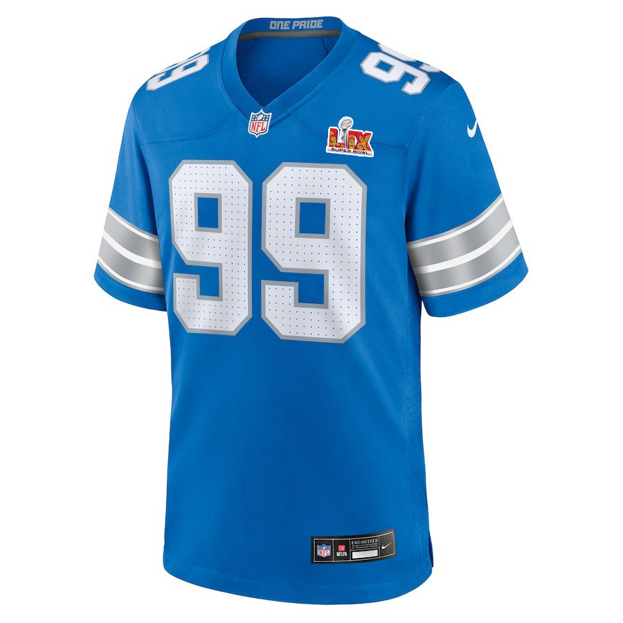 Brodric Martin #99 Detroit Lions Super Bowl LIX Blue NFL Jersey Men's