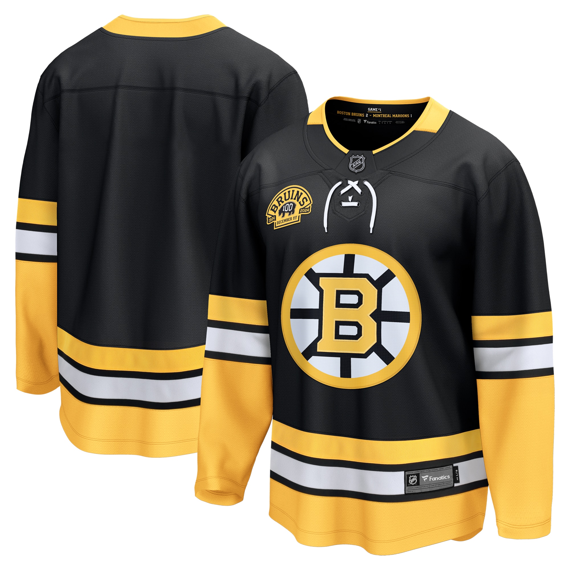 Boston Bruins Black 100th Anniversary Premier Breakaway NHL Jersey Men's