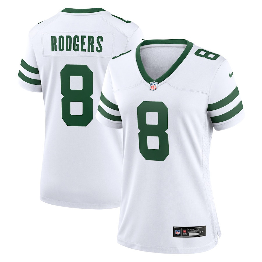 Aaron Rodgers 8 New York Jets Game Women, White NFL Jersey Women's