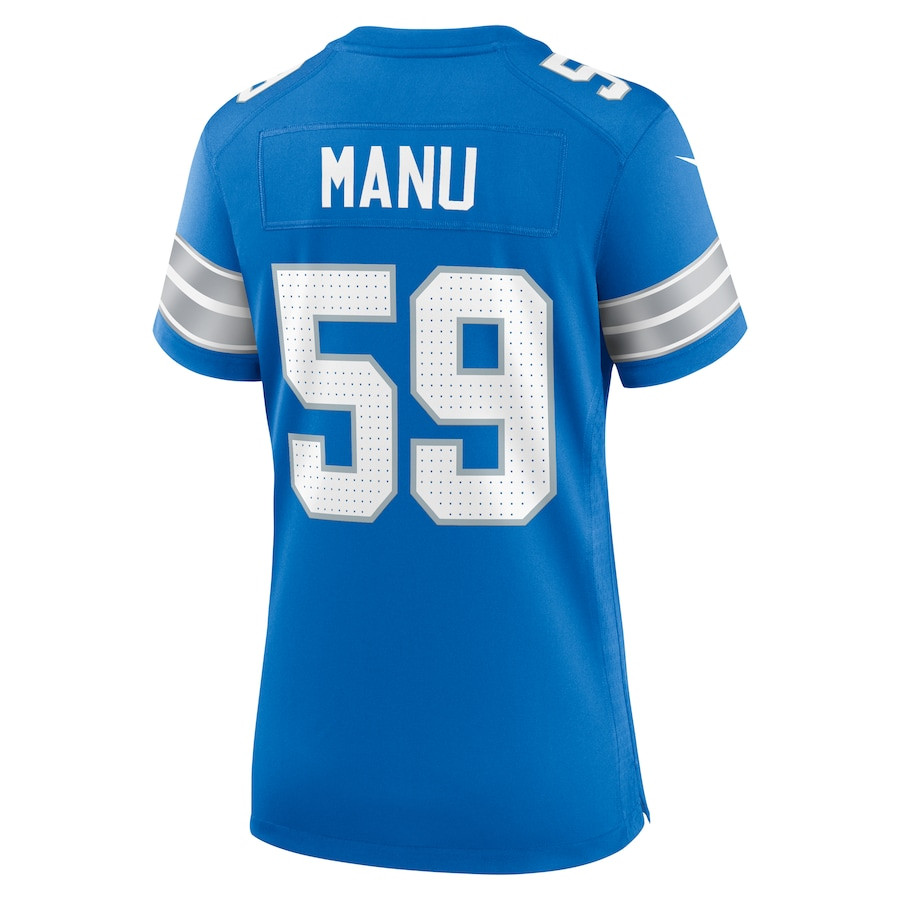 Giovanni Manu 59 Detroit Lions Team Game Blue NFL Jersey Women's