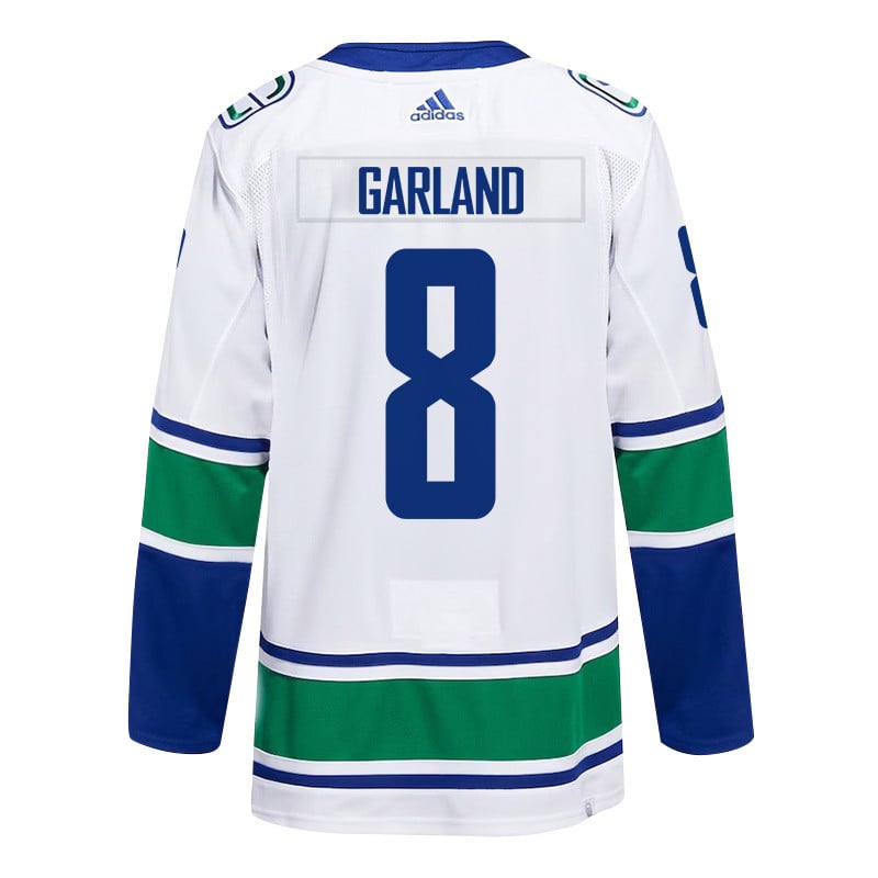 Conor Garland 8 Vancouver Canucks 2024 Playoffs Patch Away White NHL Jersey Men's