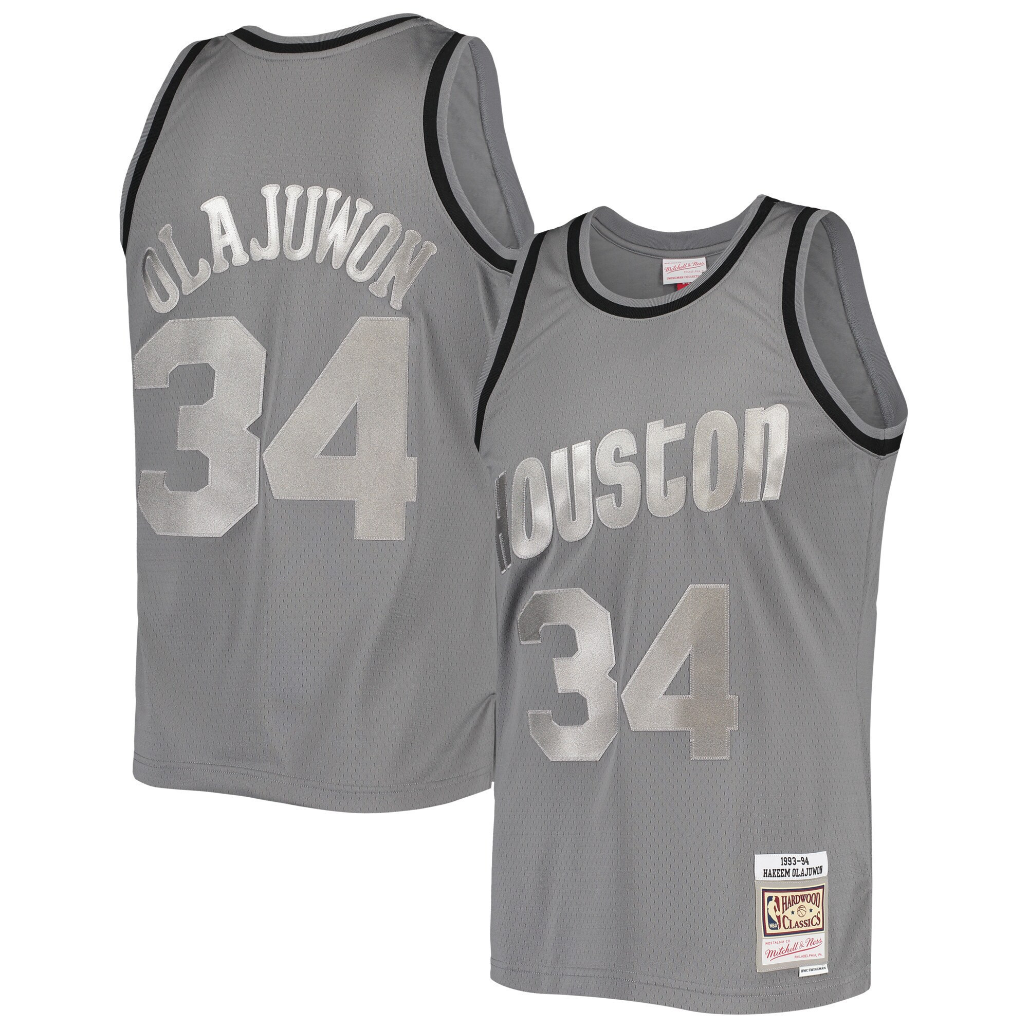 Hakeem Olajuwon Houston Rockets Mitchell Ness Hardwood Classics Retired Player 1993/94 Metal Works Swingman ??Charcoal NBA Jersey Men's