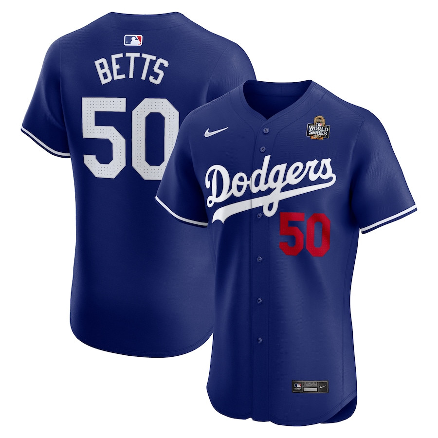 Mookie Betts 50 Los Angeles Dodgers 2024 World Series Alternate Elite Player Royal MLB Jersey Men's