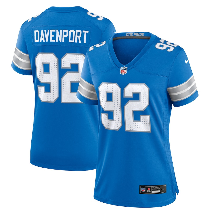Marcus Davenport 92 Detroit Lions Team Game Blue NFL Jersey Women's