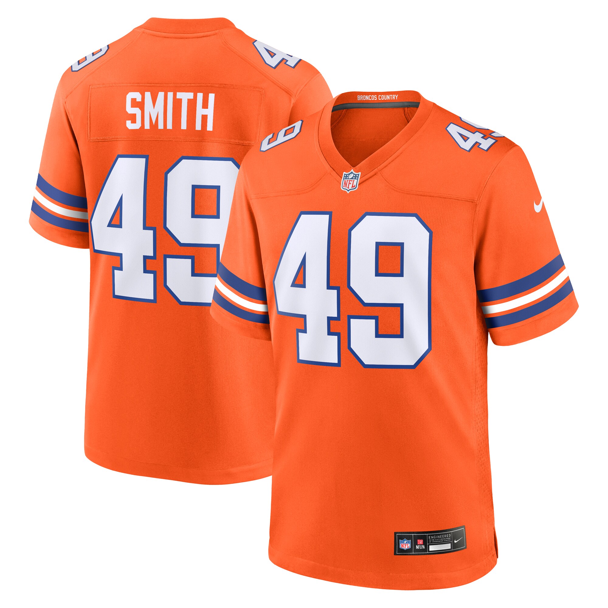 Denver Broncos Dennis Smith Orange Mile High Collection 1977 Throwback Retired Player Game NFL Jersey Men's